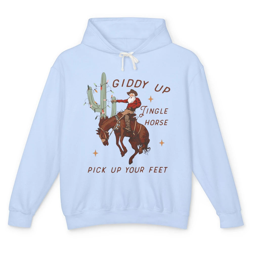 Cowboy Santa Horsing Giddy Up Jingle Horse Christmas Cactus Unisex Lightweight Hoodie