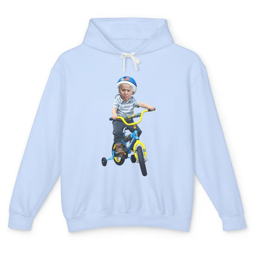 Baby Joe Biden Riding Tricycle Funny Bike Fall Meme Pun Vote Unisex Lightweight Hoodie