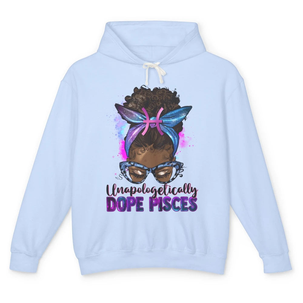 Unapologetically Dope Pisces Zodiac Leopard Afro Messy Bun Unisex Lightweight Hoodie