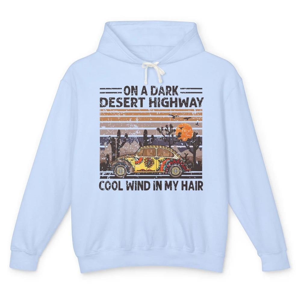 Vintage Hippie Car On A Dark Desert Highway Freedom Peace Unisex Lightweight Hoodie