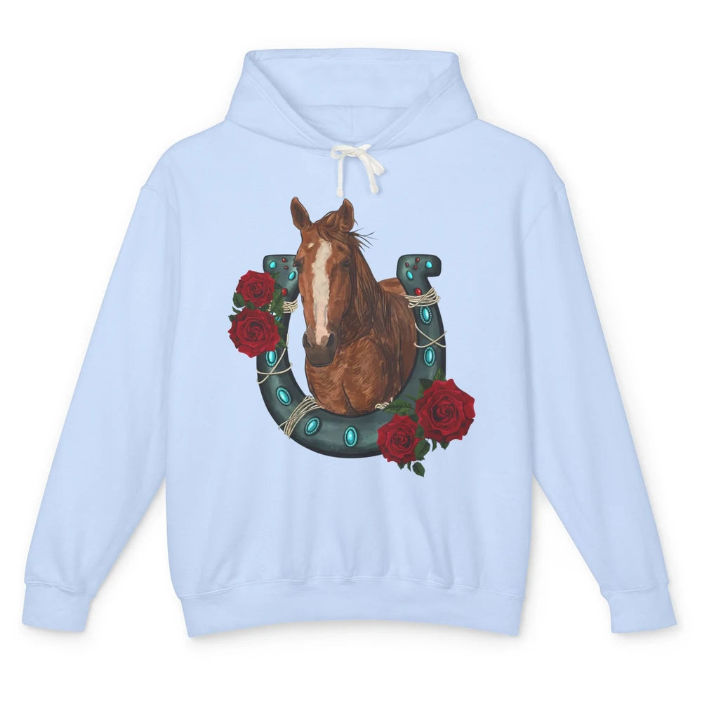 Western Country Texas Cowgirl Floral Horseshoe Horse Riding Unisex Lightweight Hoodie