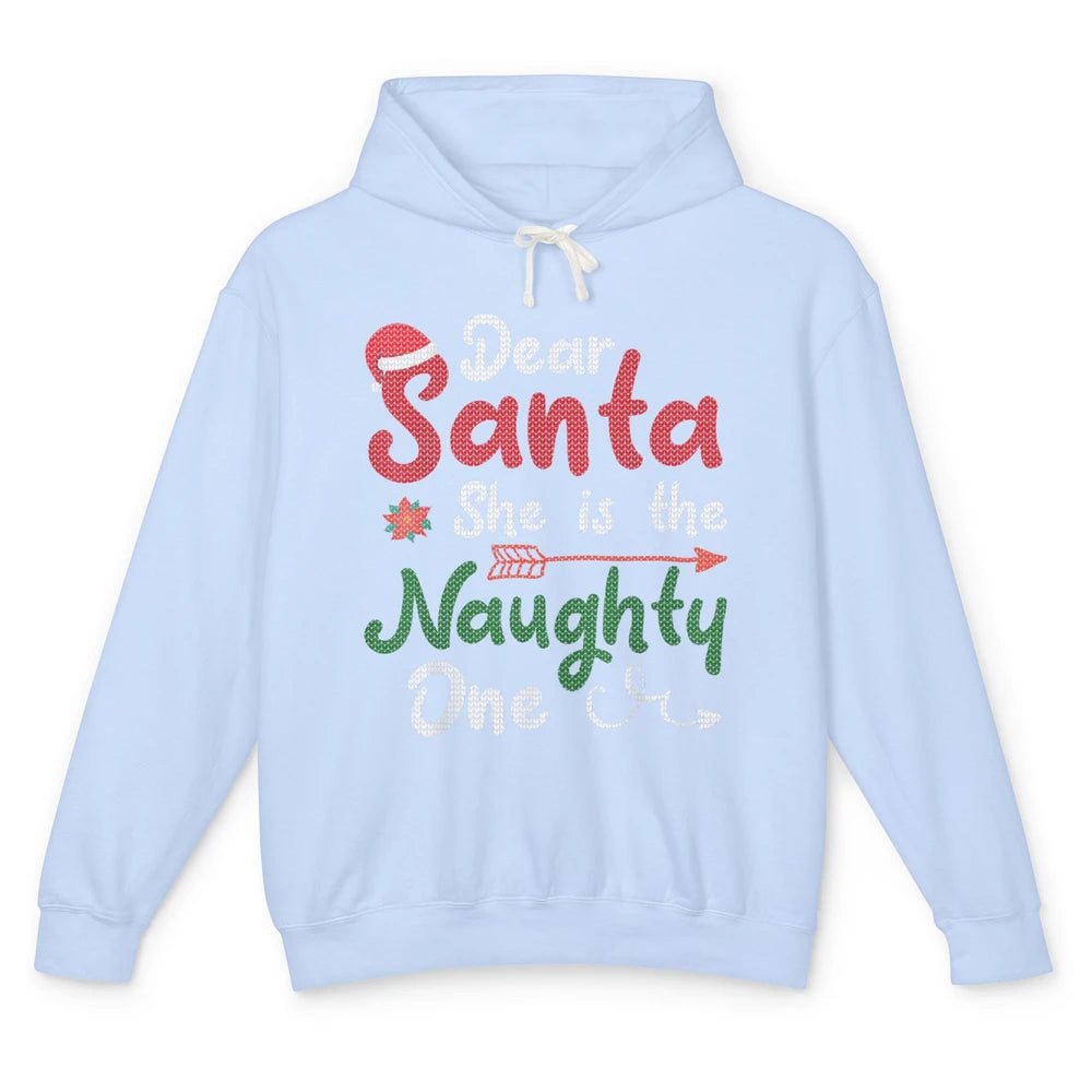 Merry Christmas Dear Santa She Is Naughty One Xmas Hat Vibes Unisex Lightweight Hoodie