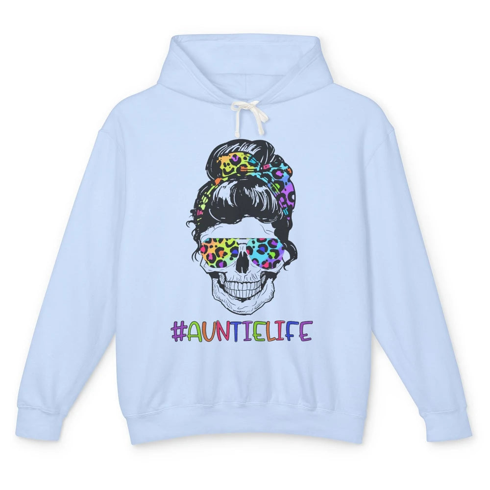 Leopard Messy Bun Skull Rainbow Auntie Life Aunt Mothers Day Unisex Lightweight Hoodie