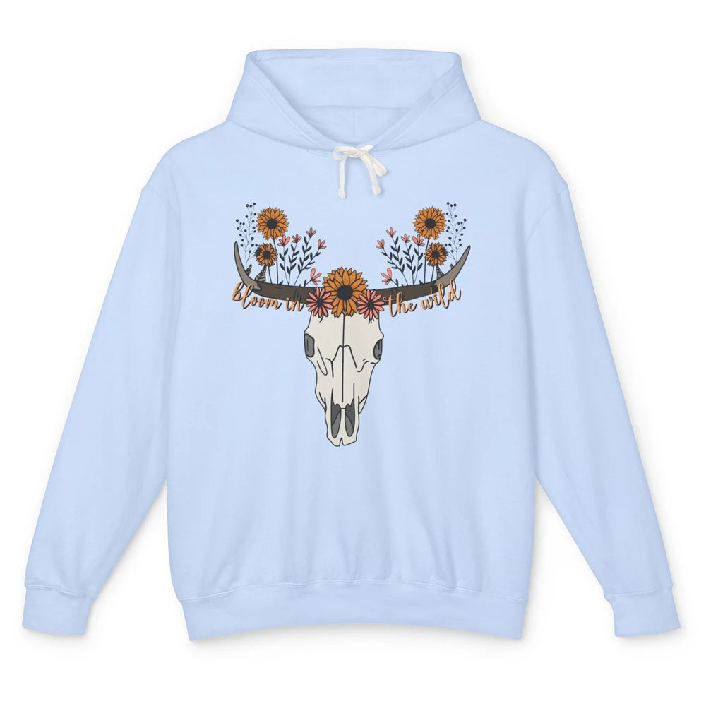 Cow Skull Bloom In The Wild Western Bull Skull Wildfloral Unisex Lightweight Hoodie