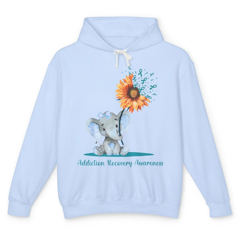 Addiction Recovery Awareness Teal Ribbon Baby Elephant Daisy Unisex Lightweight Hoodie