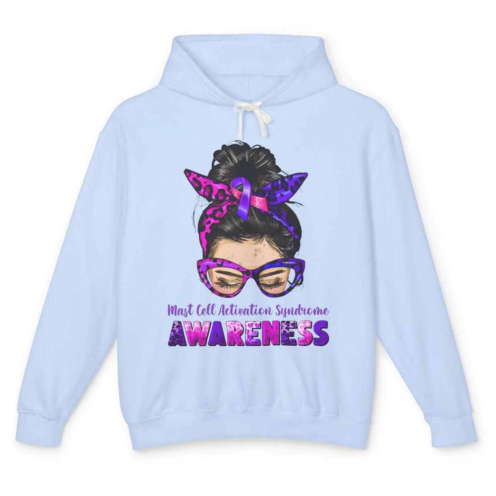 Mast Cell Activation Syndrome MCAS Messy Bun Leopard Glasses Unisex Lightweight Hoodie