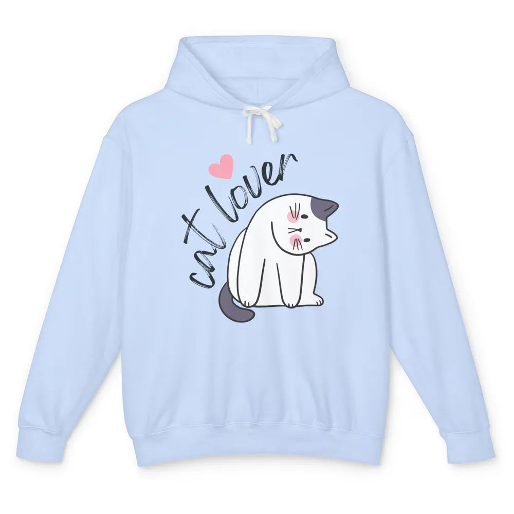 Funny White Cat Lover Cute Kitten Kawaii Heart Love Humor Unisex Lightweight Hoodie