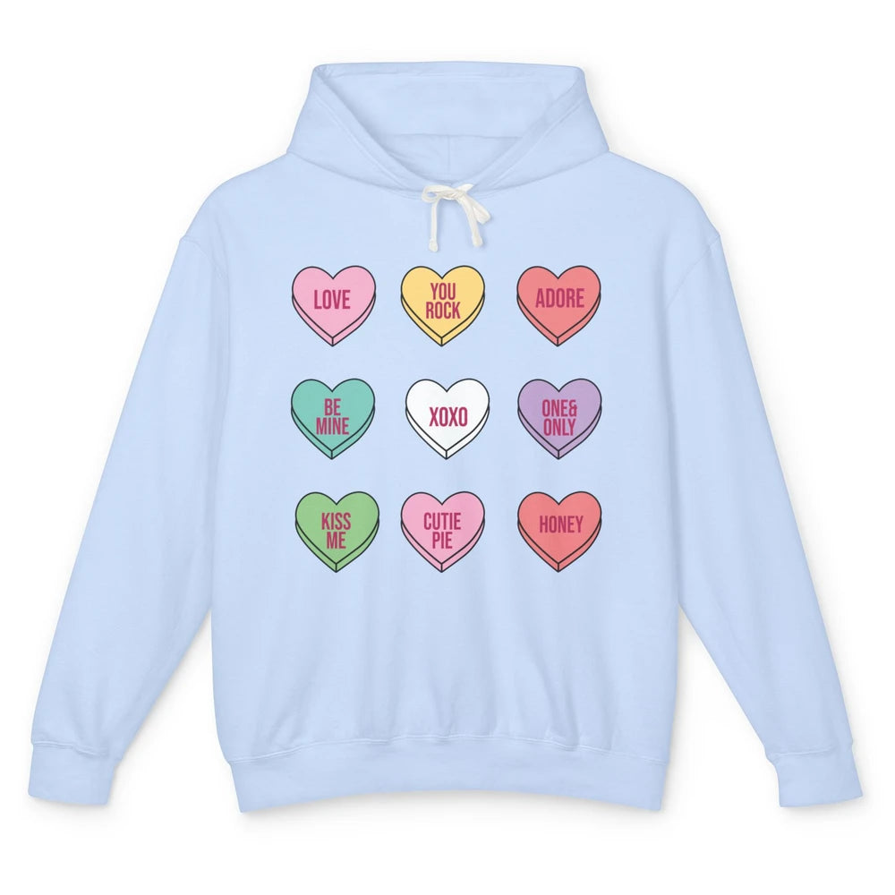 Conversation Hearts Valentines Love Boho V-Day Candy Rainbow Unisex Lightweight Hoodie