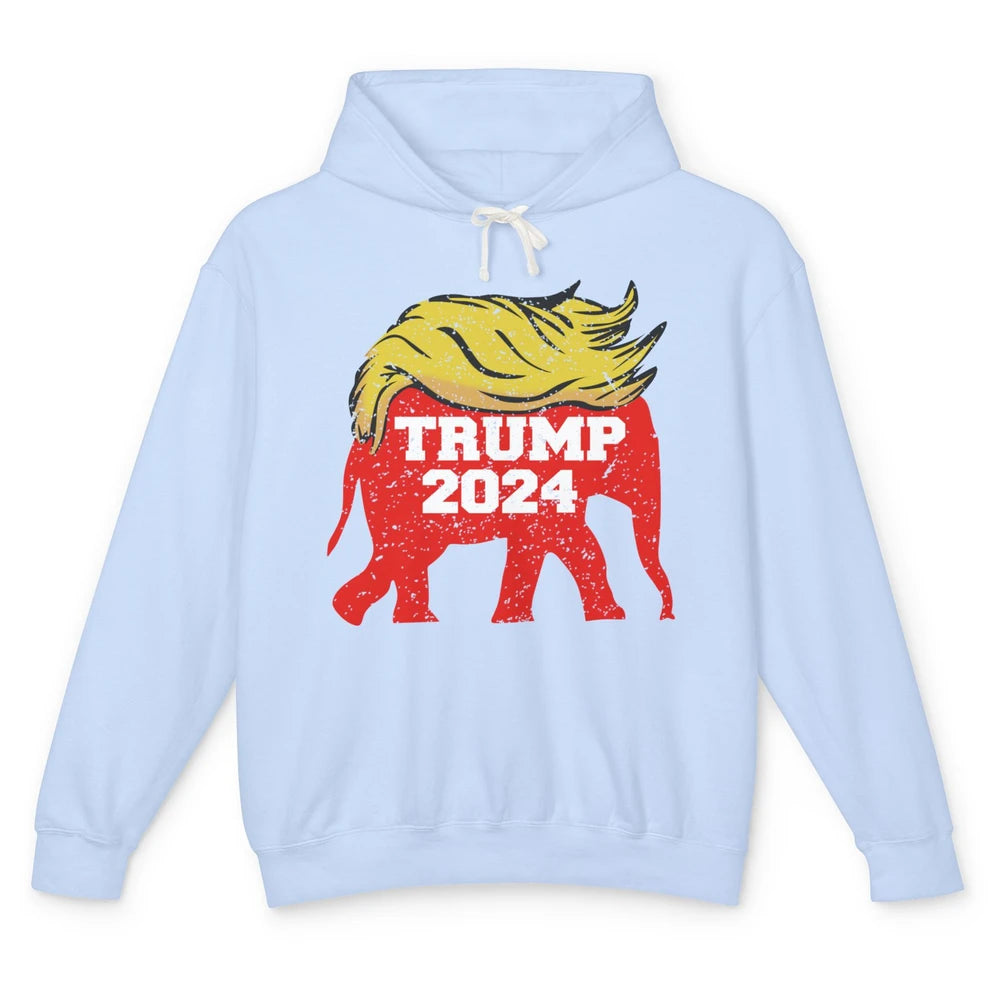 Trump 2024 Republican Elephant With Trump Hair Funny Trump Unisex Lightweight Hoodie