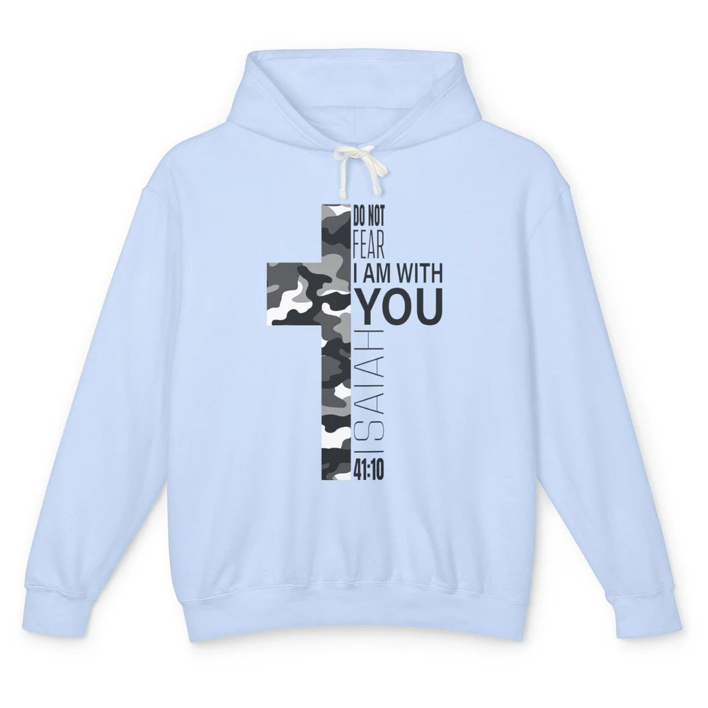 White Camo Not Fear Christian Verse Religious Jesus Cross Unisex Lightweight Hoodie