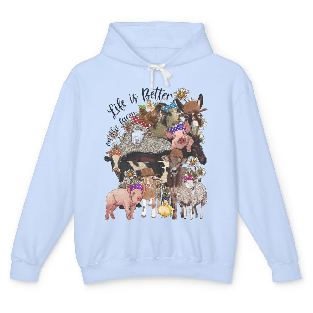 Western Animals Life Is Better On The Farm Pig Cow Donkey Unisex Lightweight Hoodie