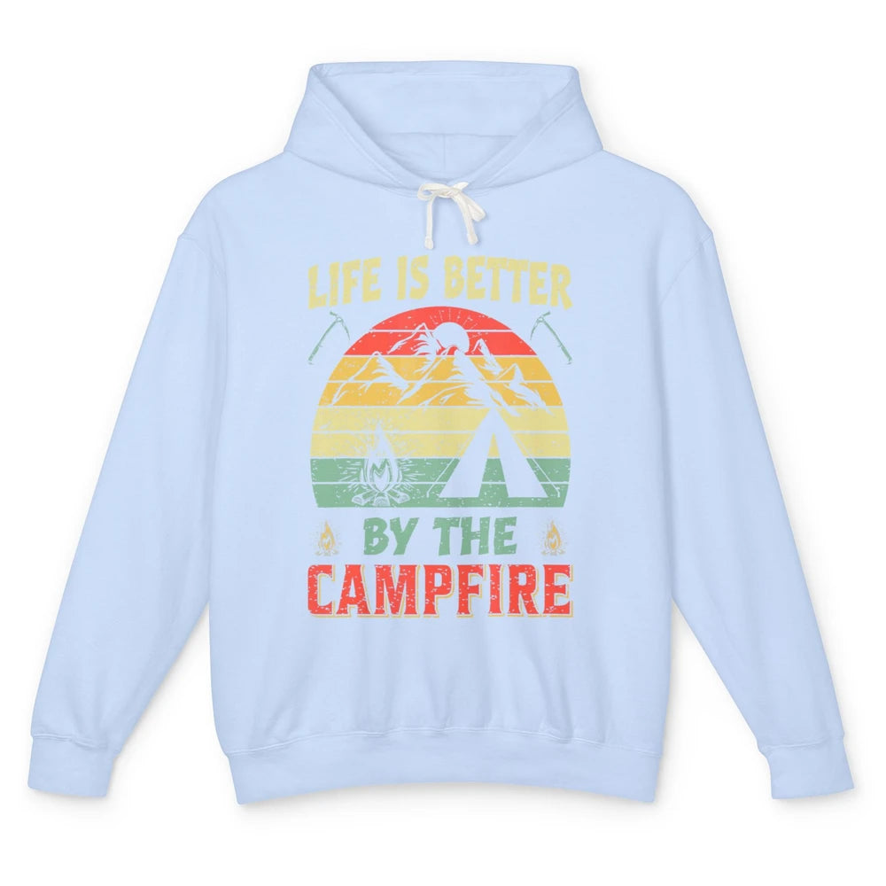 Retro Life Better By Campfire Happy Camp Nature Outdoor Camp Unisex Lightweight Hoodie