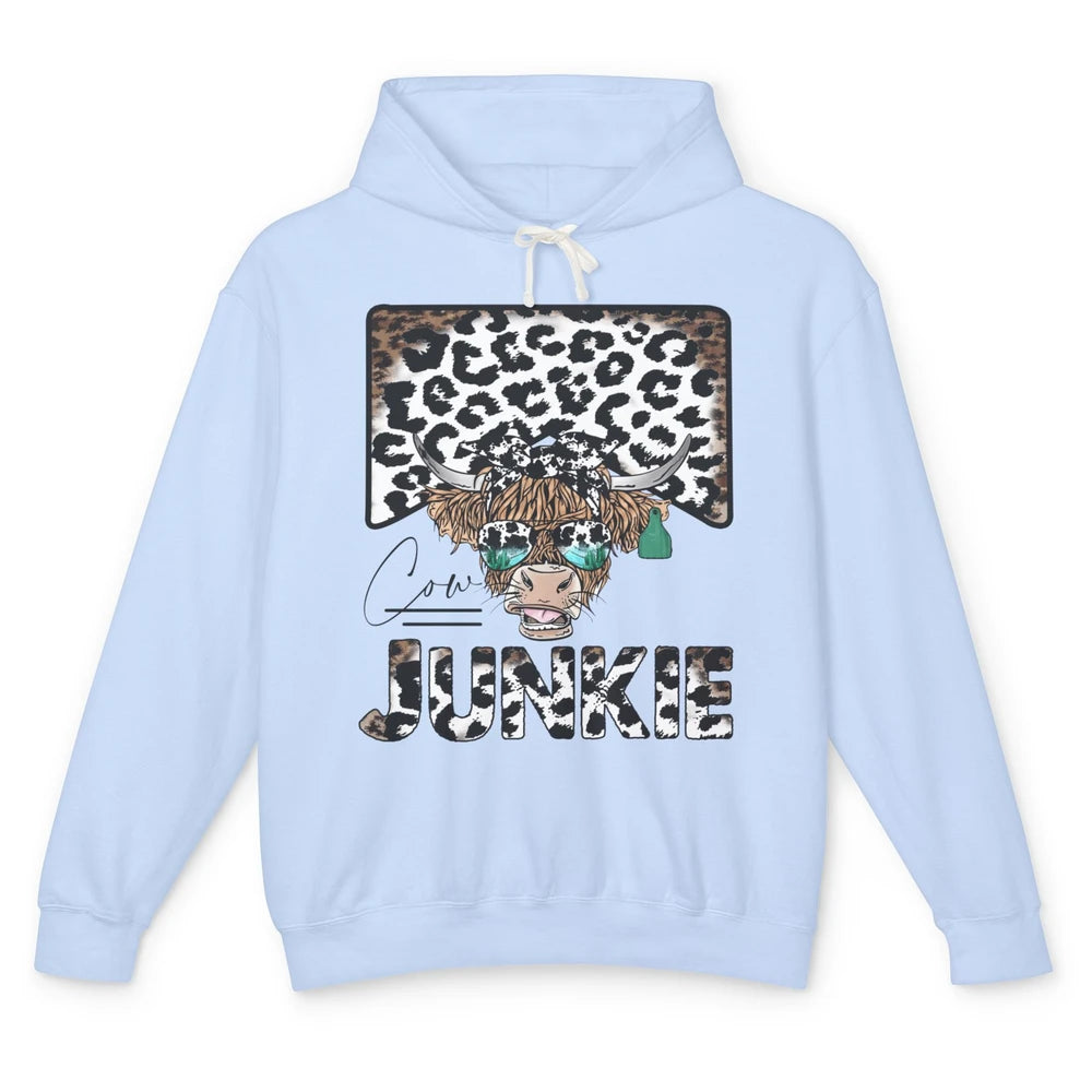 Leopard Highland Cow Bandana Cow Junkie Western Country Unisex Lightweight Hoodie