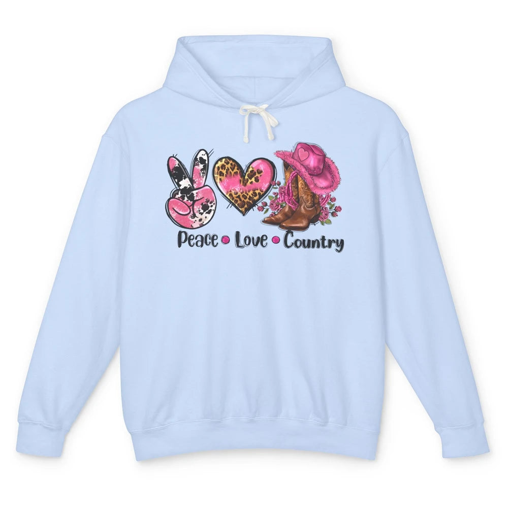 Retro Cowgirl Boots Hat Peace Love Country Western Country Unisex Lightweight Hoodie