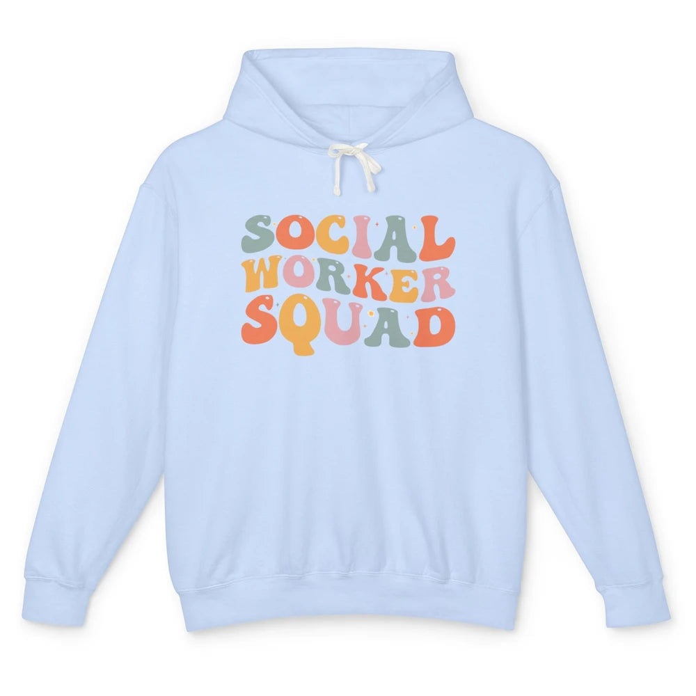 Social Worker Squad Groovy Retro Vintage Rainbow Social Work Unisex Lightweight Hoodie