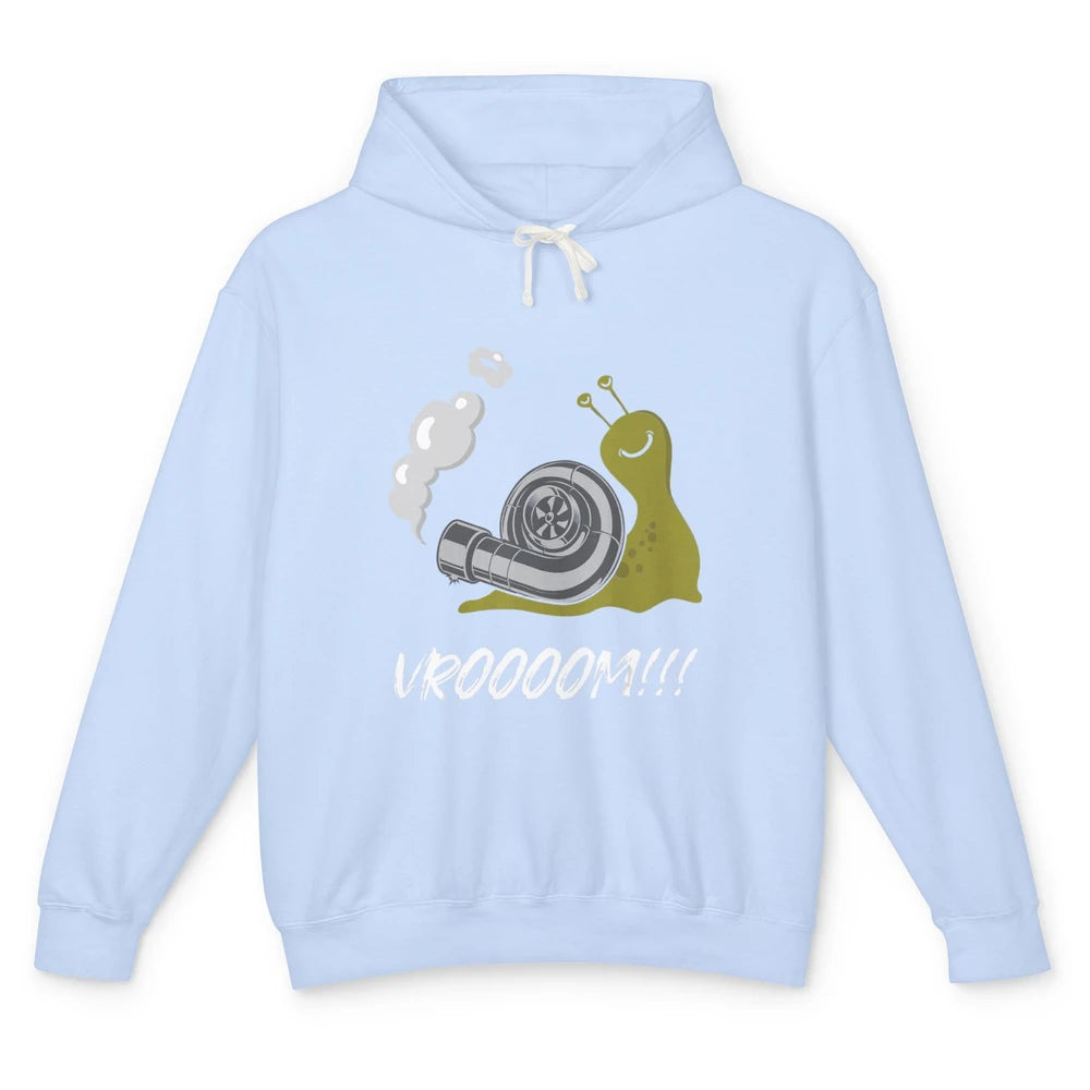 Funny Men Snail Vroom Car Racer Drifting Pun Sarcastic Snail Unisex Lightweight Hoodie