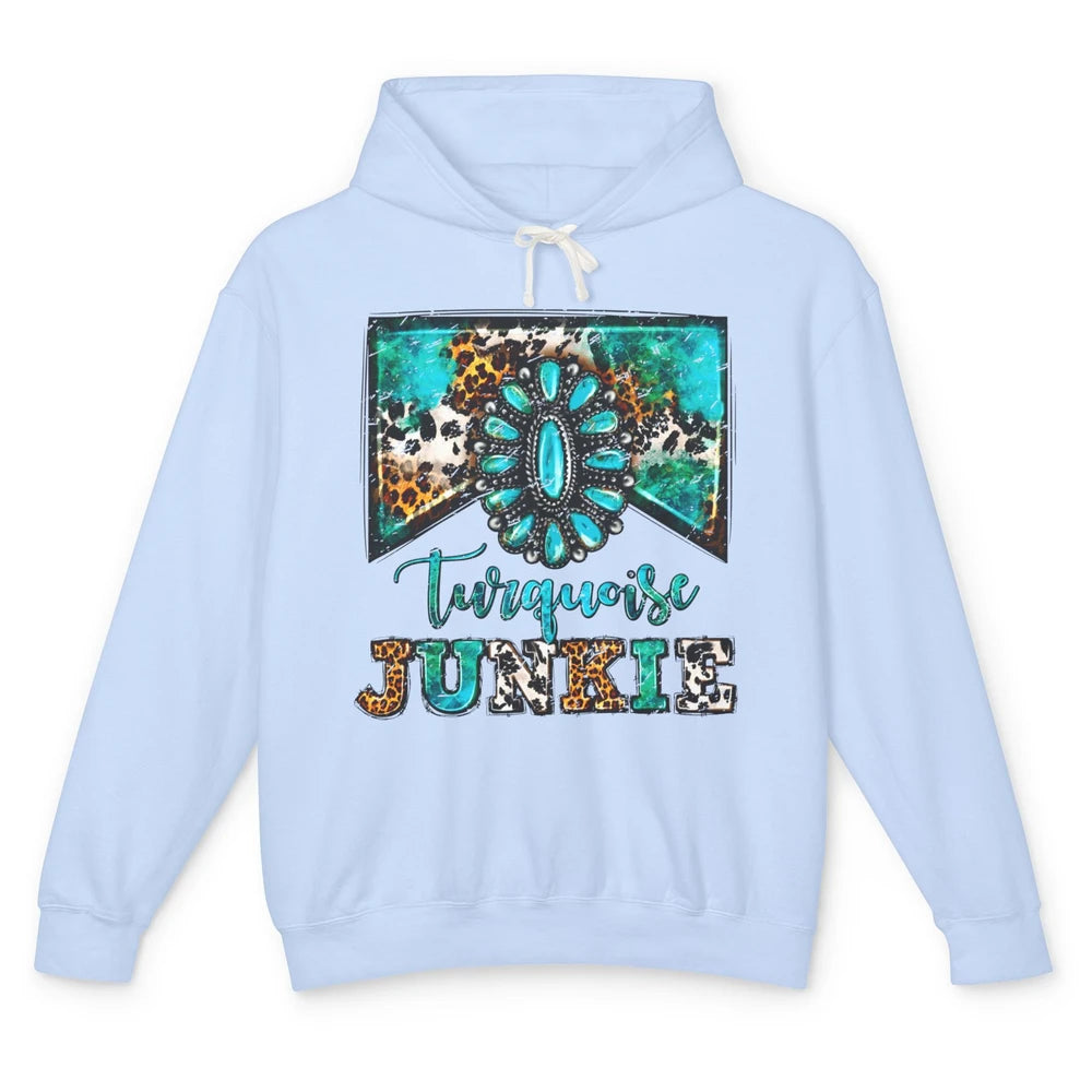 Retro Leopard Turquoise Junkie Gemstone Western Country Unisex Lightweight Hoodie