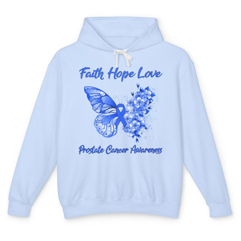 Butterfly Faith Hope Warrior Prostate Cancer Blue Ribbon Unisex Lightweight Hoodie