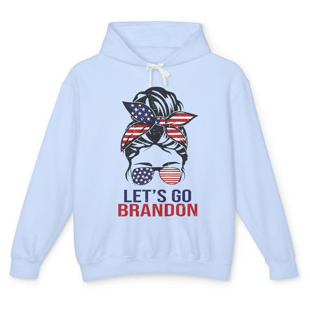 Retro US Flag Messy Bun Lets Go Brandon Conservative Liberal Unisex Lightweight Hoodie