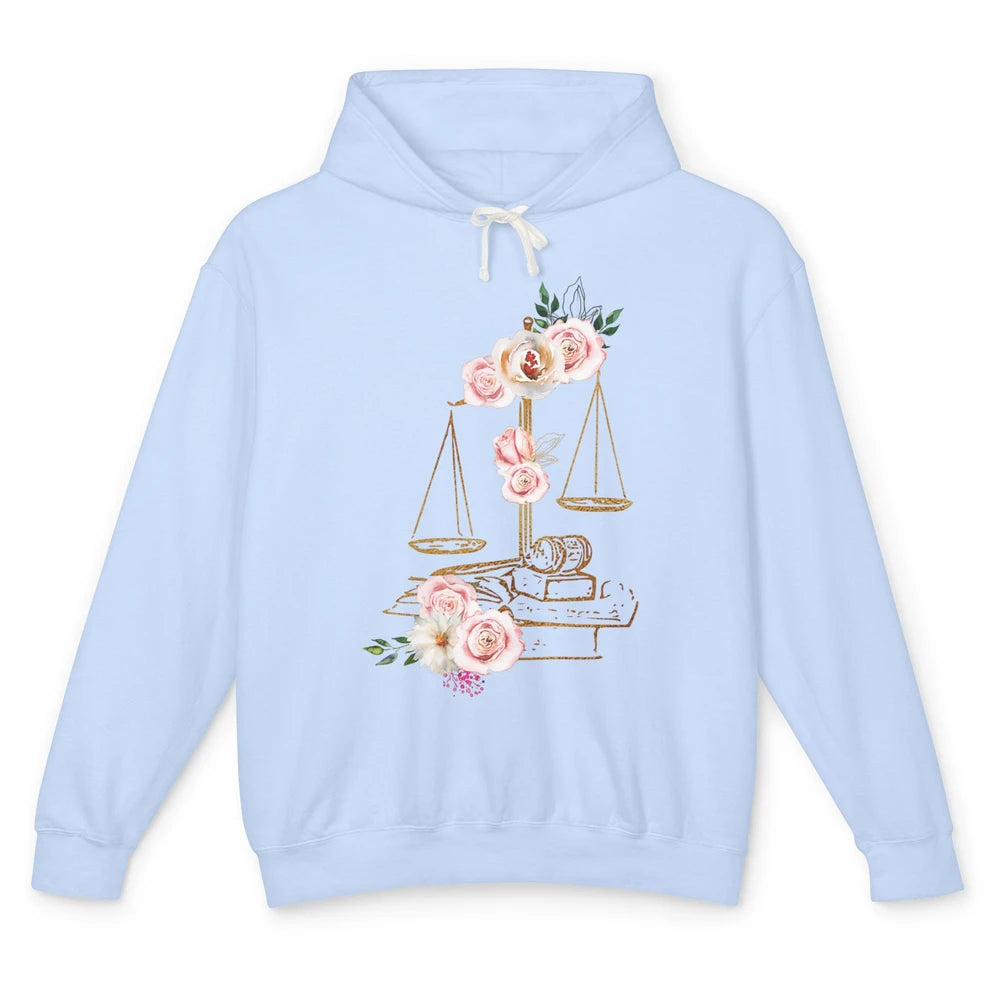 Floral Lawyer Office Scales Roses Justice Fair Law School Unisex Lightweight Hoodie