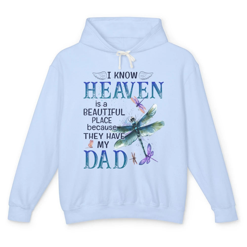 Heaven Beautiful Dad In Heaven Dragonfly Memories Guardian Unisex Lightweight Hoodie