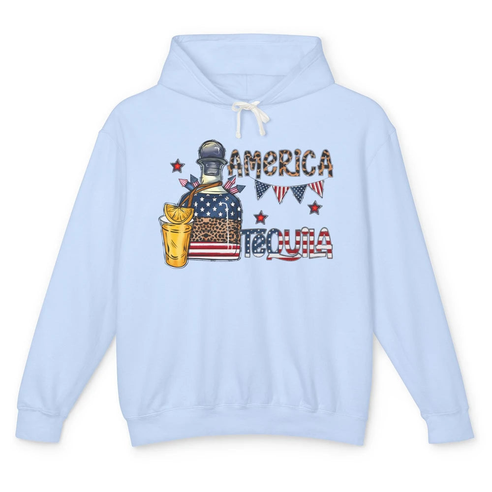 America Tequila Leopard Western Country 4th Of July Party Unisex Lightweight Hoodie