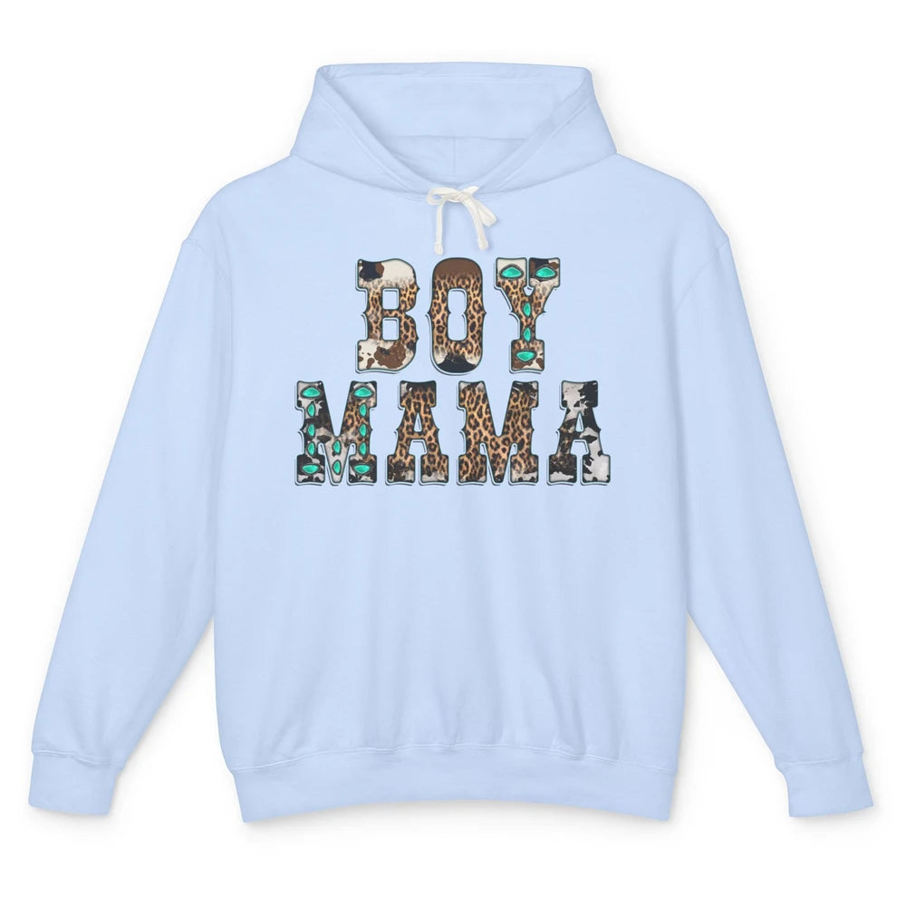 Leopard Turquoise Boy Mama Western Country Cowboy Mama Unisex Lightweight Hoodie