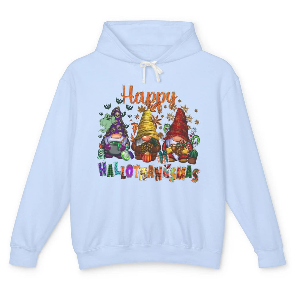 Pumpkin Gnomes Hallo-thank-mas Halloween Thanksgiving Xmas Unisex Lightweight Hoodie