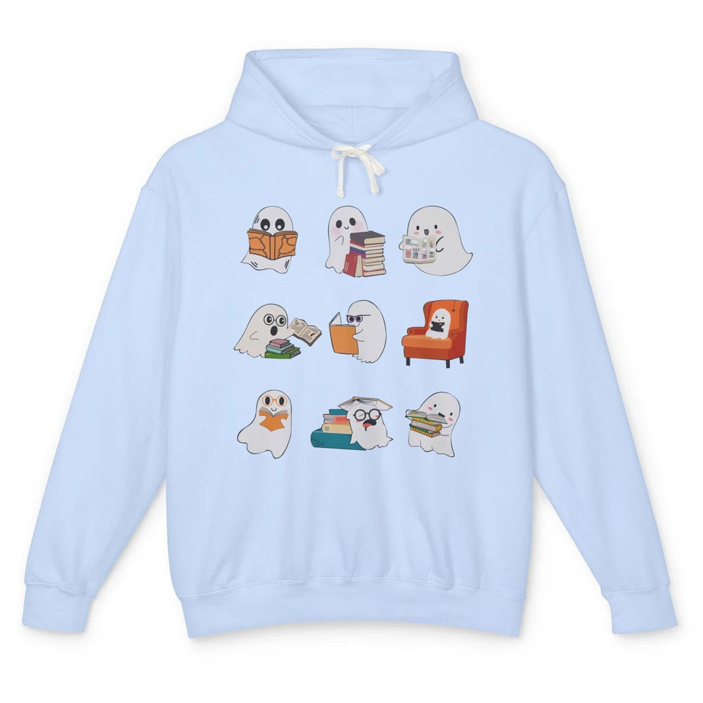 Kawaii Ghost Reading Book Halloween School Spooky Librarian Unisex Lightweight Hoodie