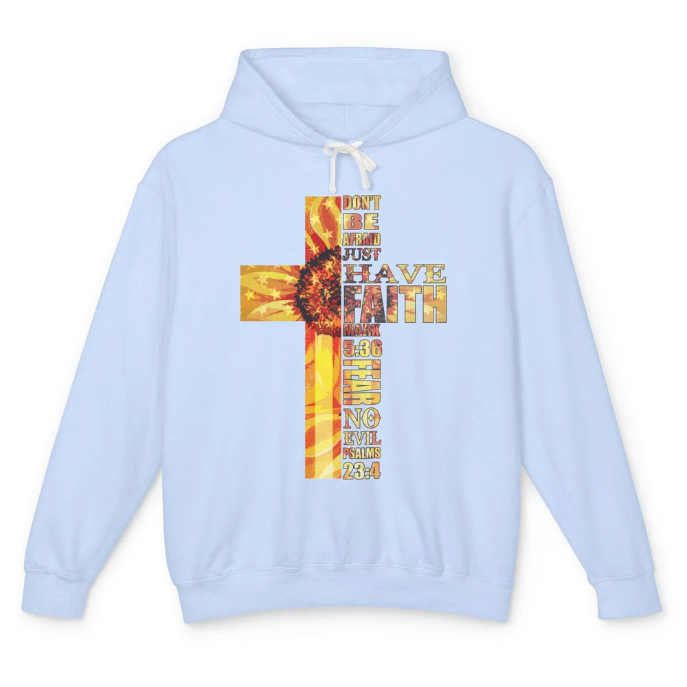 Sunflower Faith Cross Fear No Evil Christian US Flag Unisex Lightweight Hoodie