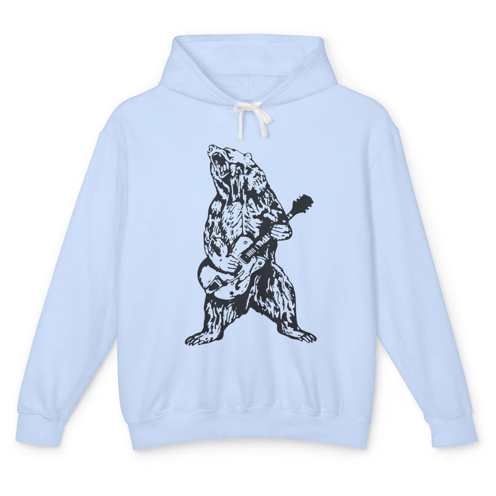 Retro Bear Playing Bass Guitar Bear Guitarist Musician Gift Unisex Lightweight Hoodie