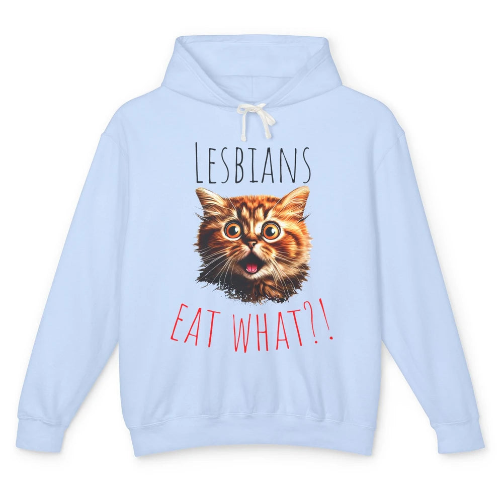 Funny Black Cat Lesbians Eat What LGBTQ Sarcastic Cat Mom Unisex Lightweight Hoodie