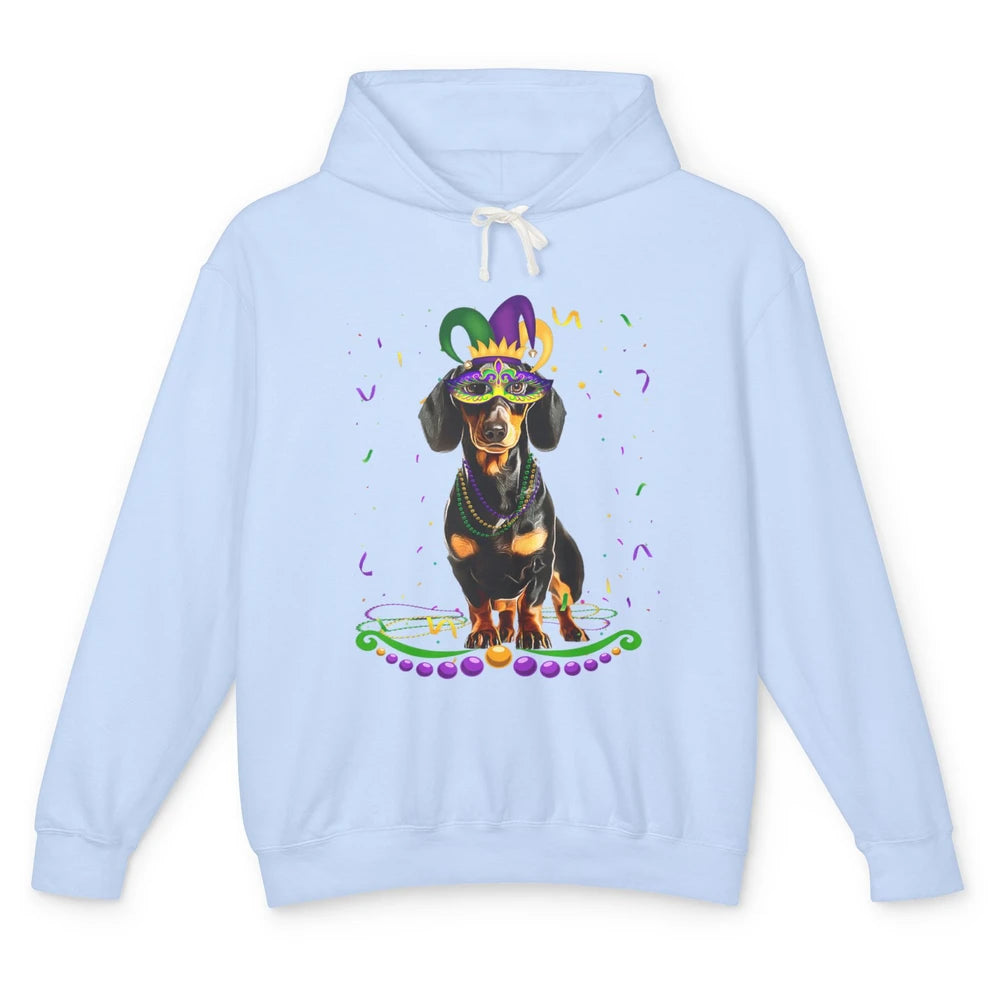 Mardi Gras Dachshund Wearing Carnival Mask Festival Dog Mom Unisex Lightweight Hoodie