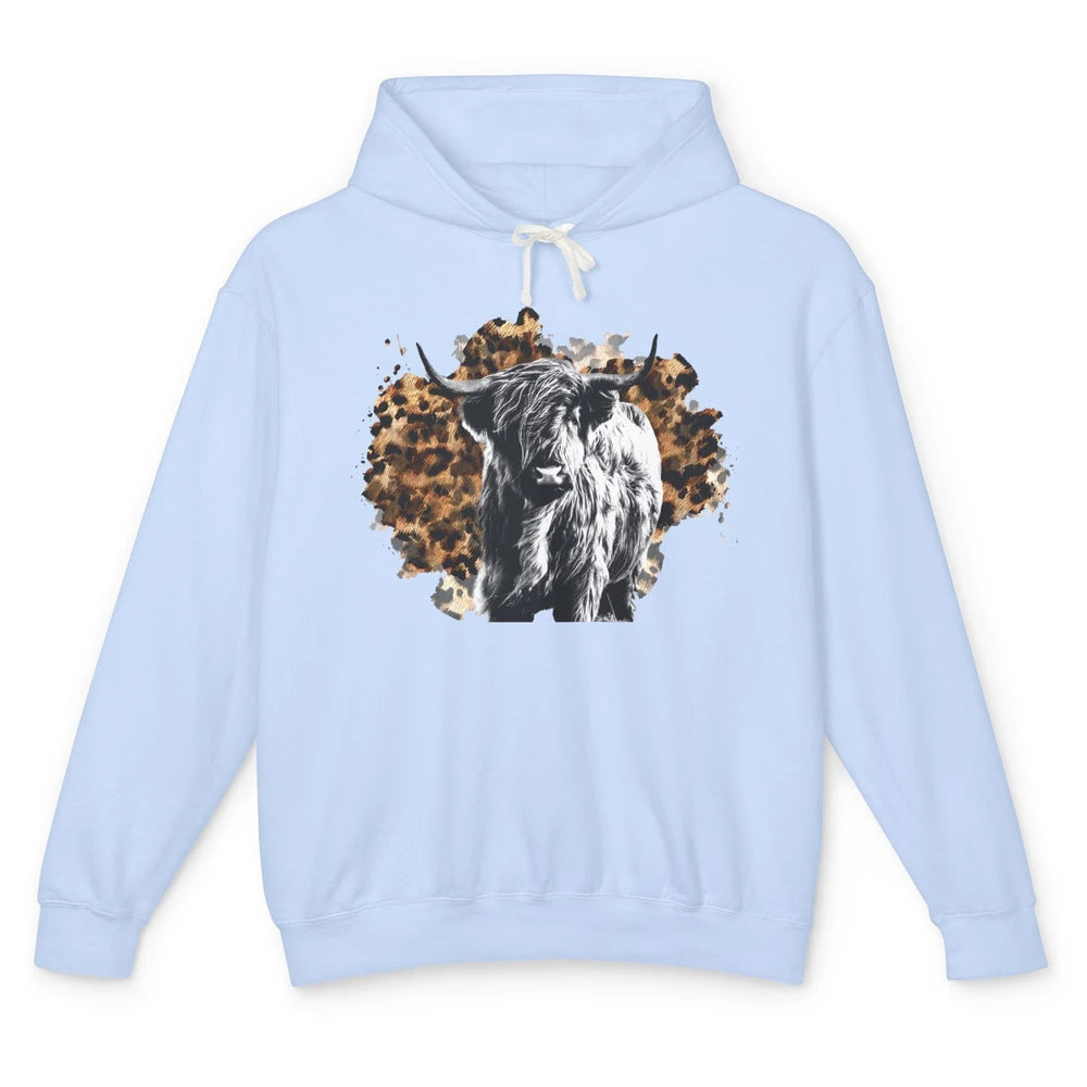 Highland Cow Leopard Heifer Western Country Southern Gift Unisex Lightweight Hoodie