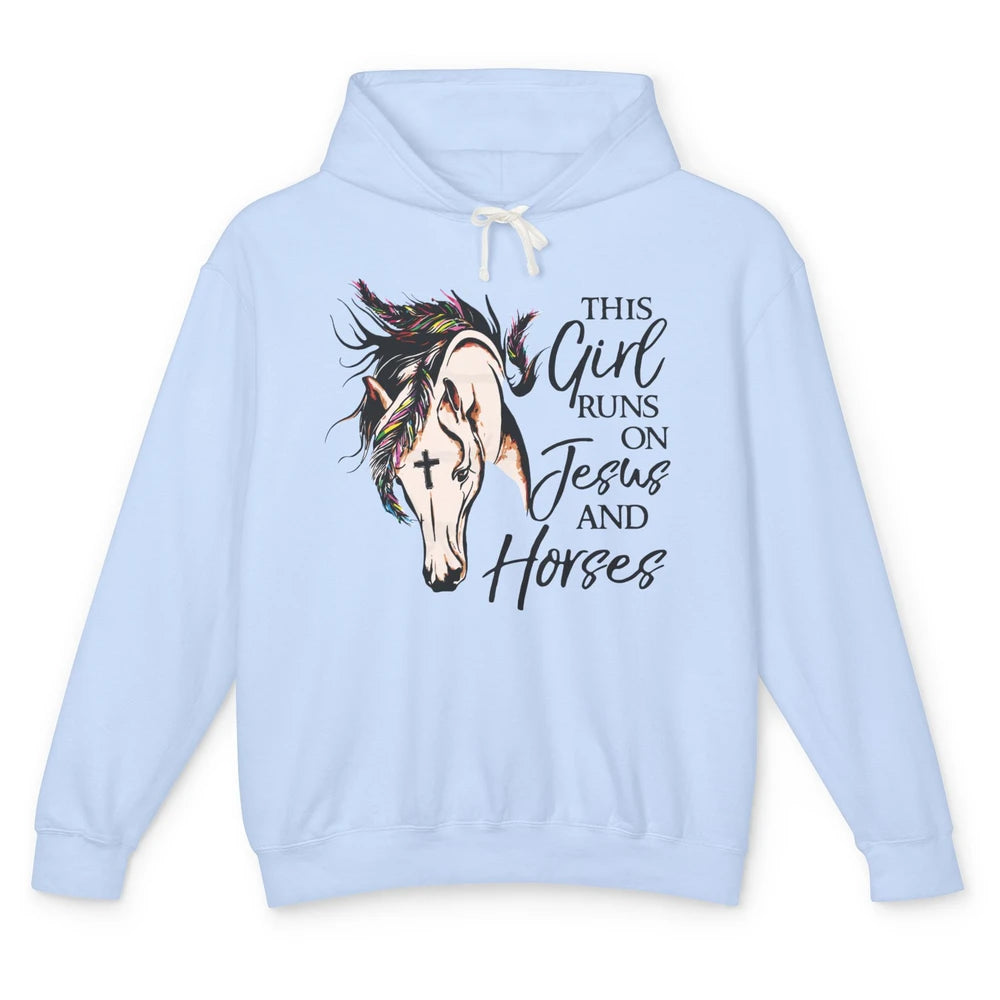 Christian This Girl Runs On Jesus And Horses Western Cowgirl Unisex Lightweight Hoodie