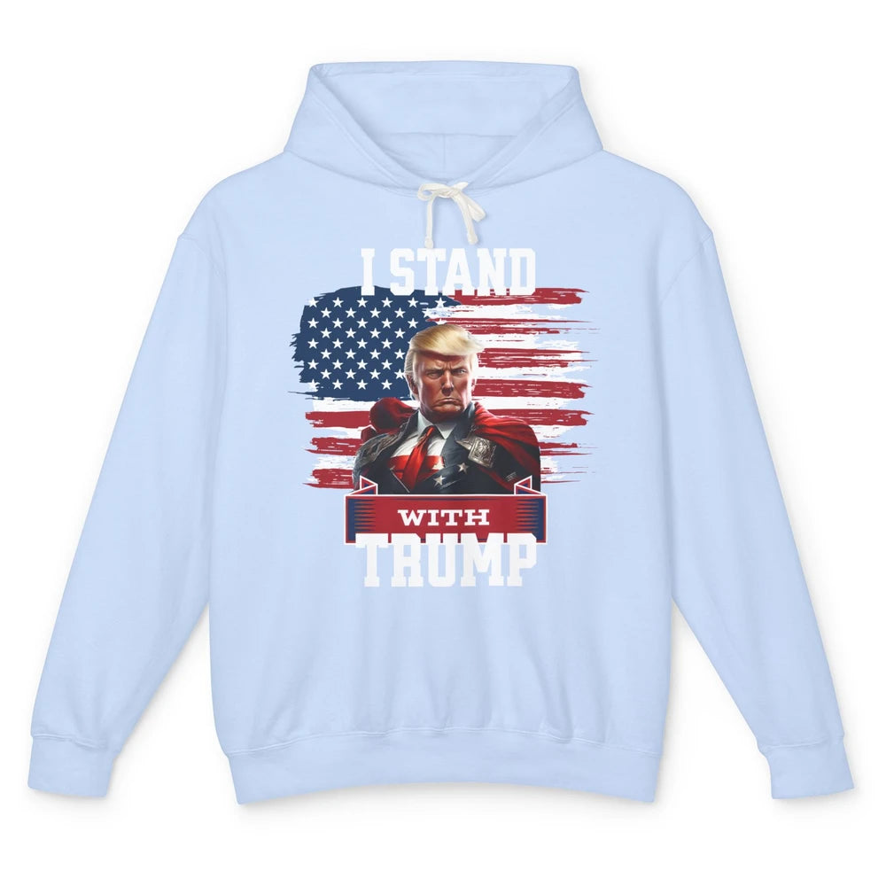 Retro US Flag I Stand With Donald Trump Return 2024 Patriot Unisex Lightweight Hoodie