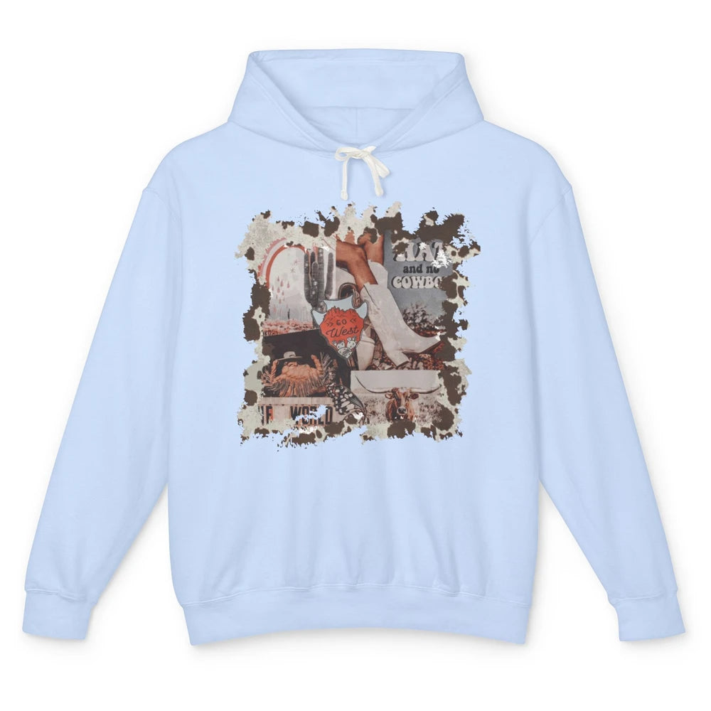 Retro Cowgirl Boots Desert Cactus Go West Western Country Unisex Lightweight Hoodie