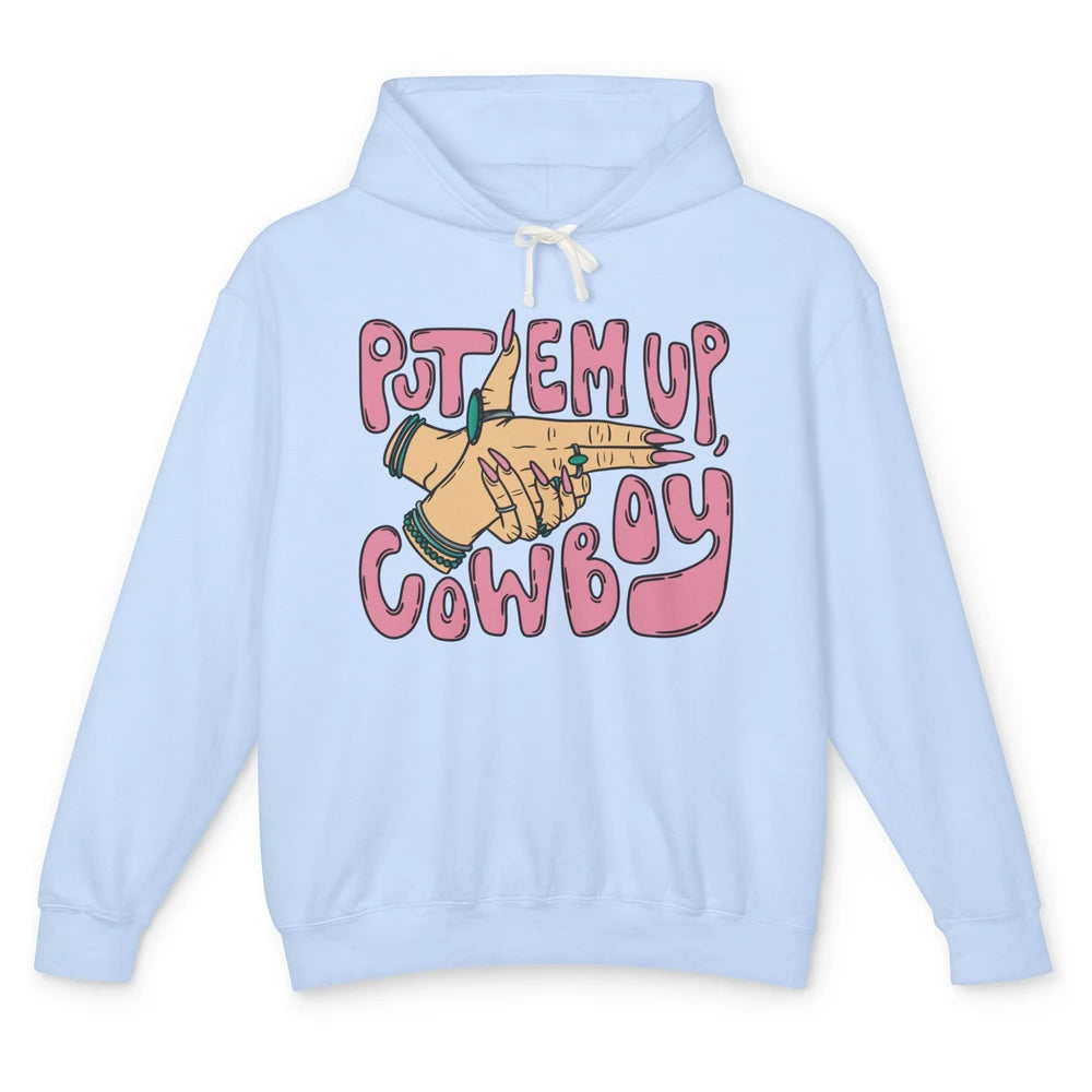 Retro Turquoise Cowgirl Hands Put 'Em Up Cowboy Western Girl Unisex Lightweight Hoodie