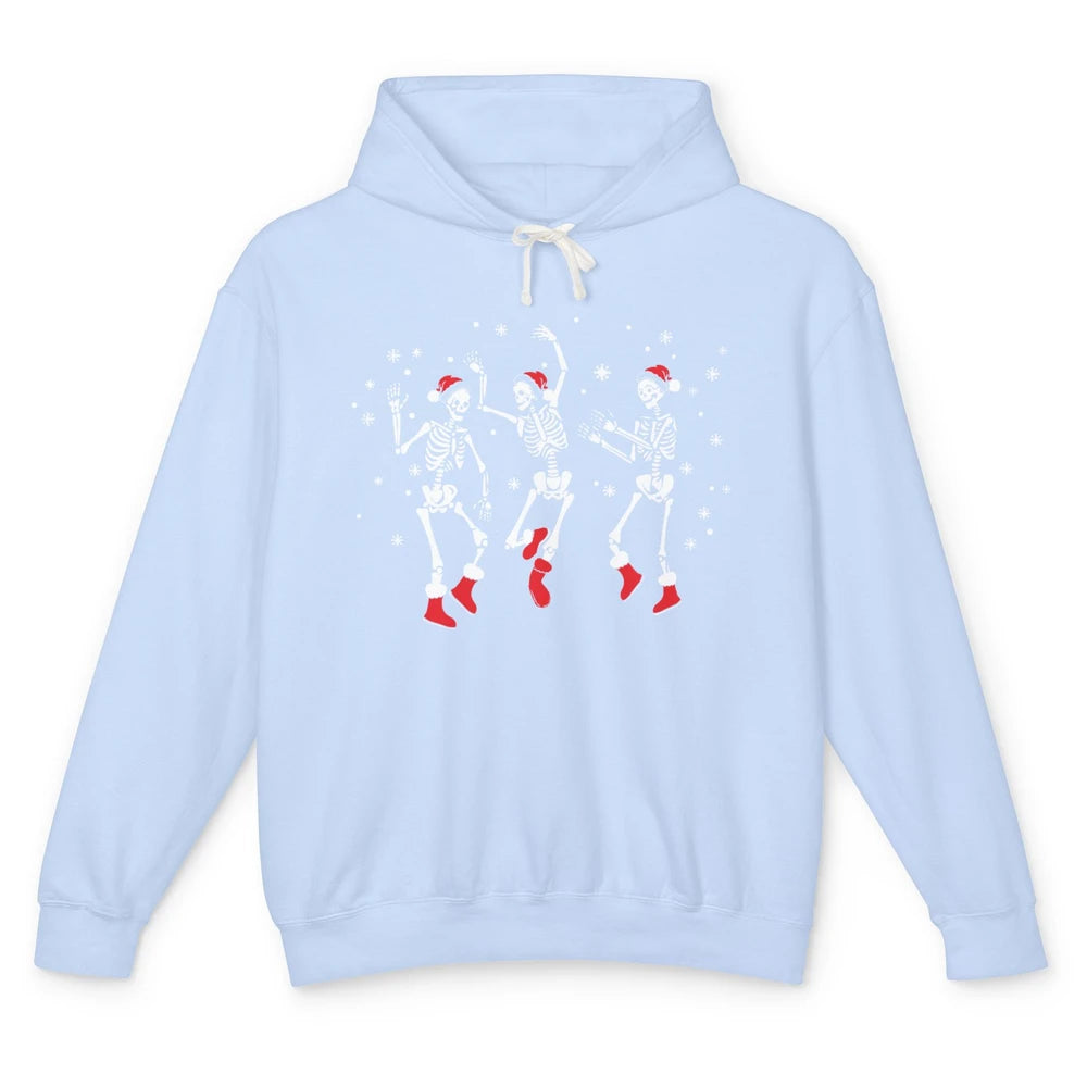 Funny Skeleton Christmas Dancing Snowflakes Santa Skeleton Unisex Lightweight Hoodie