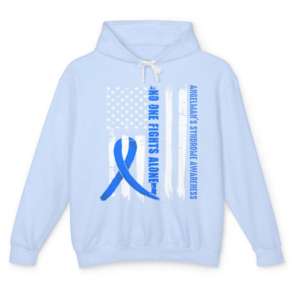 US Flag Angelman's Syndrome Blue Ribbon No One Fight Alone Unisex Lightweight Hoodie