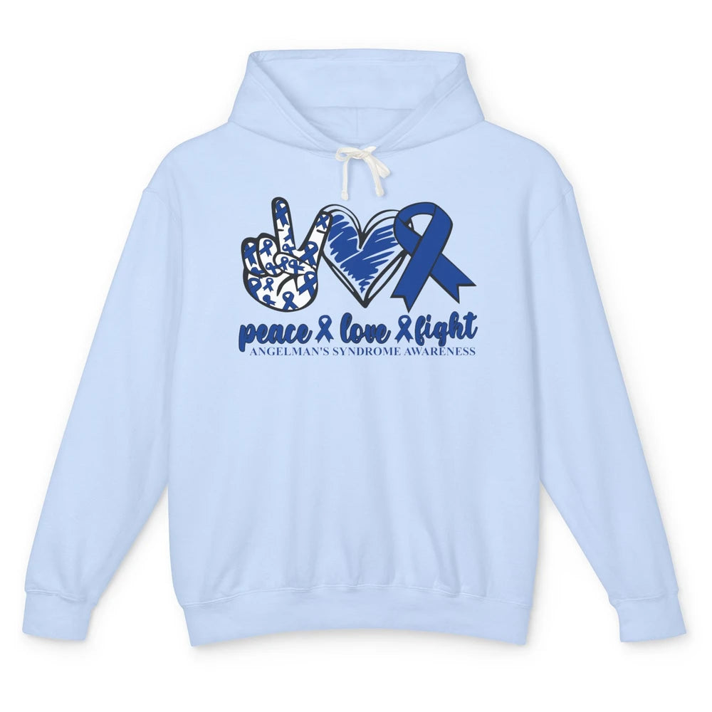 Angelman's Syndrome Awareness Blue Ribbon Peace Love Fight Unisex Lightweight Hoodie