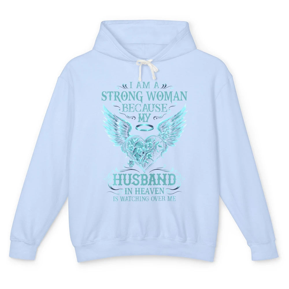 I Am A Strong Woman Because My Husband In Heaven Angel Wings Unisex Lightweight Hoodie