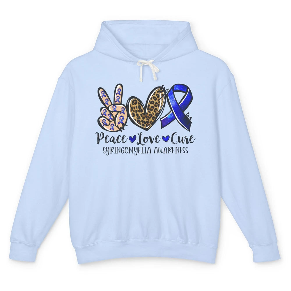 Syringomyelia Awareness Blue Ribbon Peace Love Cure Unisex Lightweight Hoodie