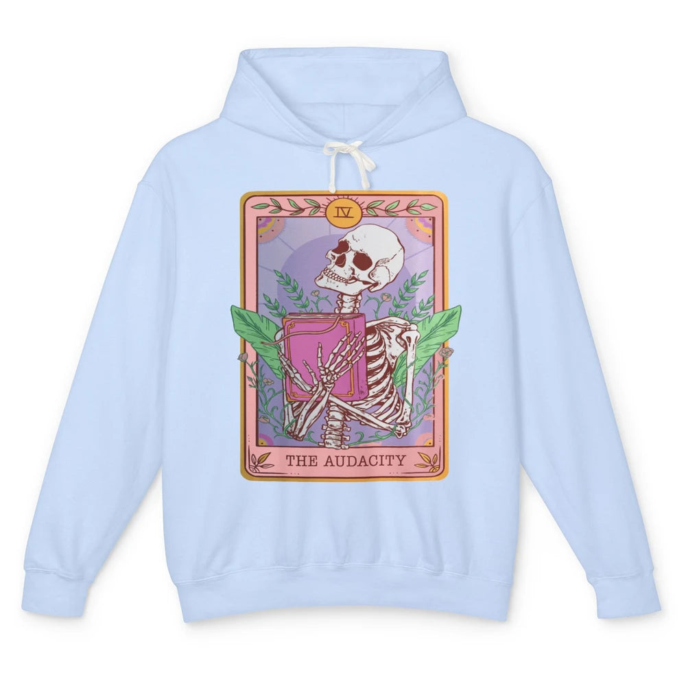 Retro Skeleton Reading Book The Audacity Plants Tarot Card Unisex Lightweight Hoodie