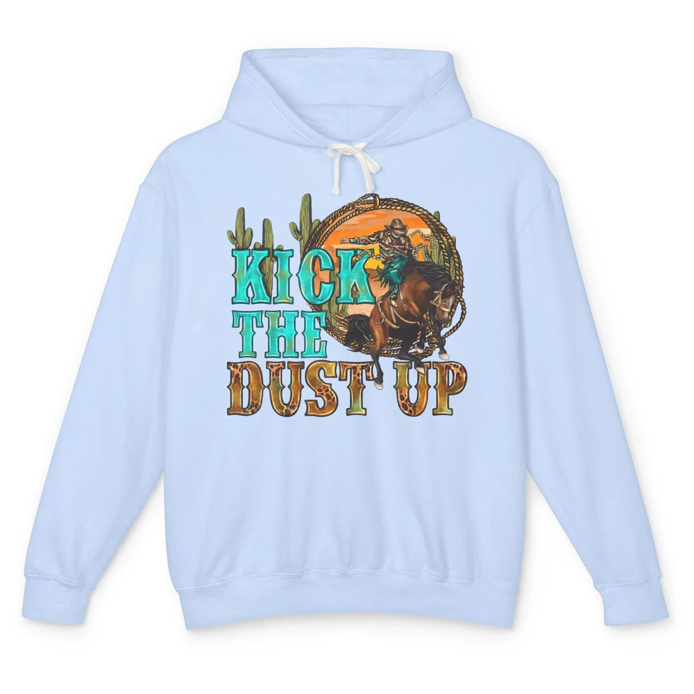 Retro Desert Cowboy Bucking Horse Kick The Dust Up Western Unisex Lightweight Hoodie