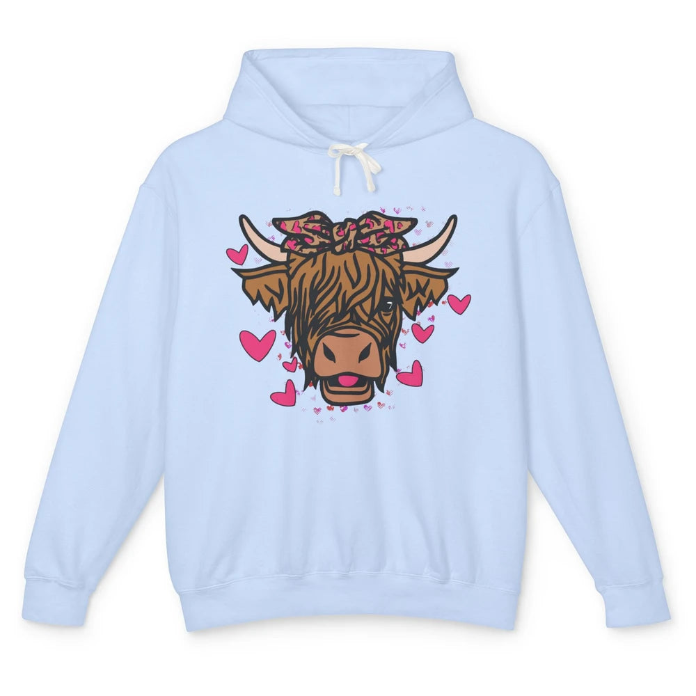 Funny Highland Cow Bandana I Love Moo Western Valentines Day Unisex Lightweight Hoodie