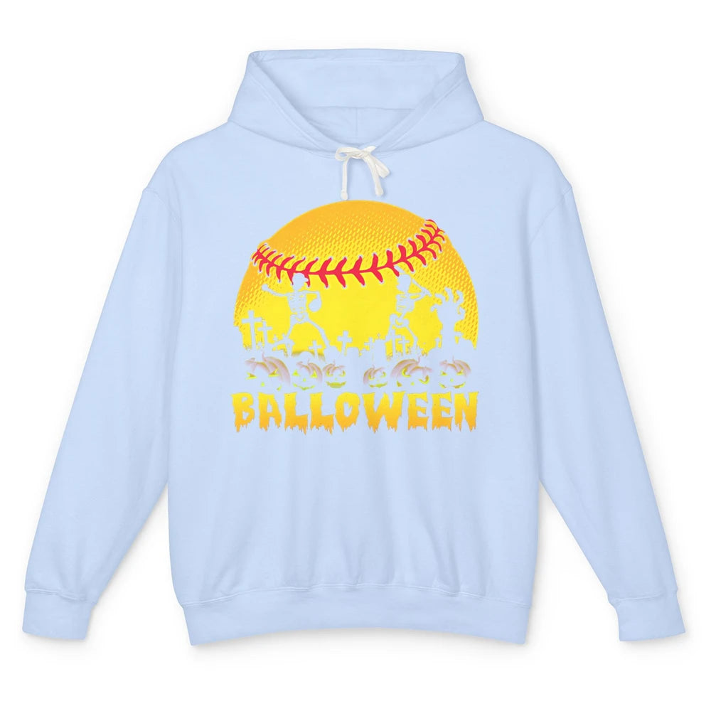 Skeleton Softball Balloween Halloween Baseball Scary Costume Unisex Lightweight Hoodie