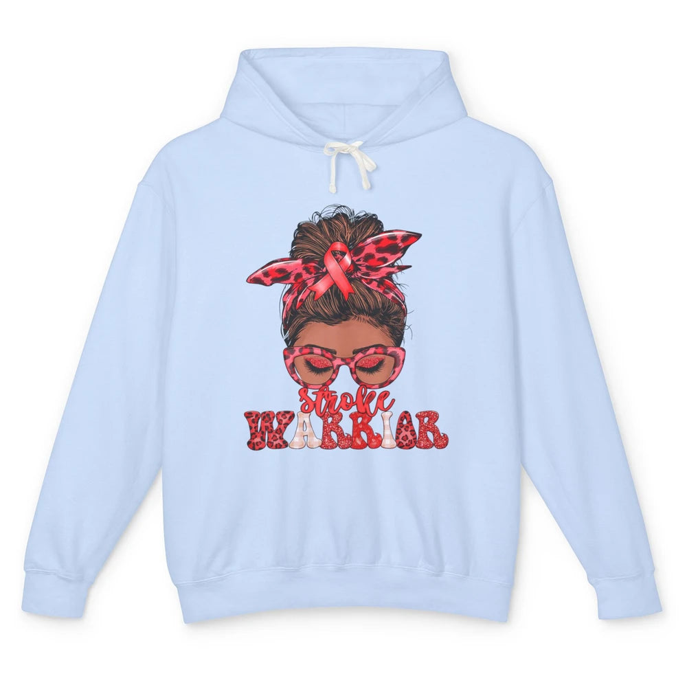 Afro Messy Hair Bun Black Women Warrior Red Stroke Awareness Unisex Lightweight Hoodie