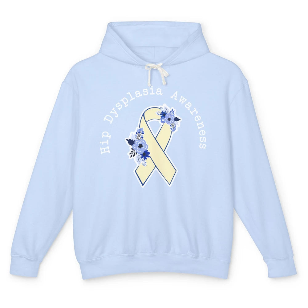 Hip Dysplasia Awareness Floral Blue White Ribbon DDH Unisex Lightweight Hoodie