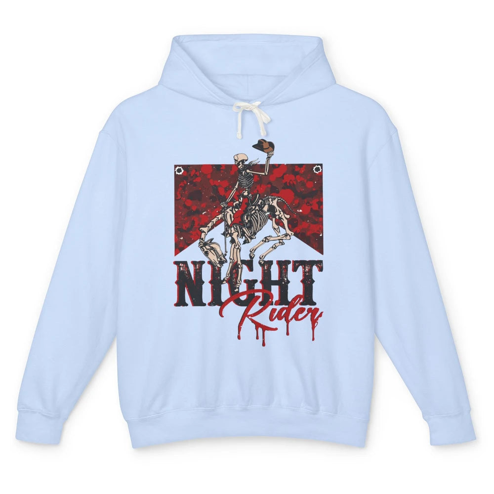 Cowboy Skeleton Bucking Horse Night Rider Western Halloween Unisex Lightweight Hoodie